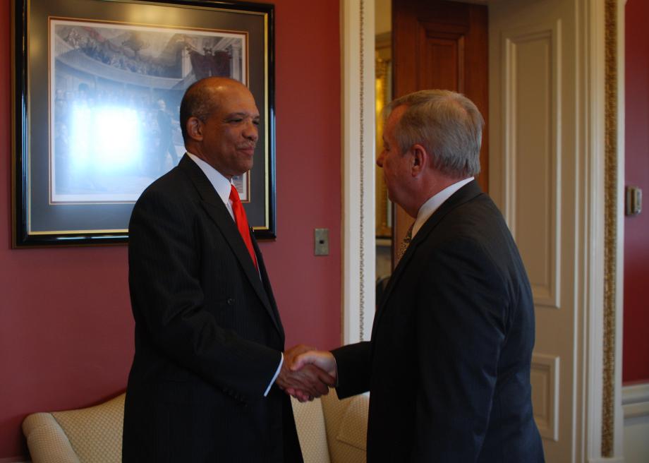 Durbin met with Ewart Brown, the Premier of Bermuda, to discuss trade relations.